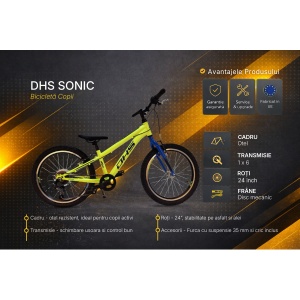 Bicicleta Copii DHS Sonic - 20 inch, Galben-Albastru - Img 5