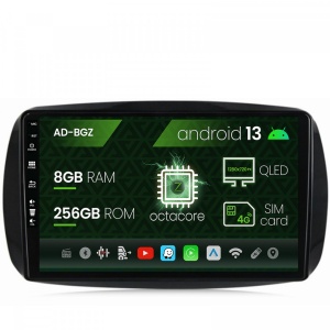 Navigatie Smart For Two (2016-Prezent), Android 13, Z-Octacore , 8GB RAM , 256GB ROM, 9 Inch - AD-BGZ9008,AD-BGRKIT412