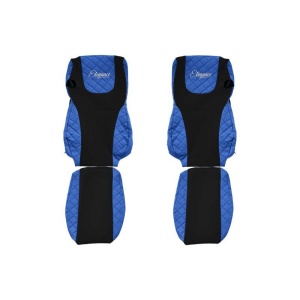 Set 2 huse scaun camion F-Core, Piele-ECO, pentru DAF XF 105, XF 106, Albastru/Negru