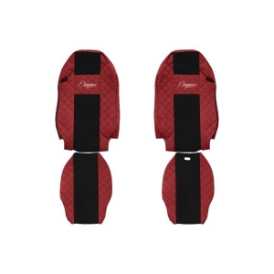 Set 2 huse scaun camion F-Core, Piele-ECO, pentru MERCEDES ACTROS MP2 / MP3, Rosu/ Negru, 2002