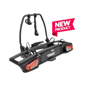 Suport pentru 2 biciclete Thule VeloSpace 3 – 2 Bike, montare pe cârligul de remorcare, pliabil, rabatabil, 60 kg, 13 pini, negru