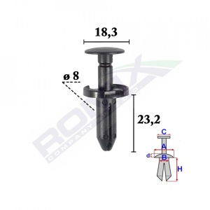 Clips Fixare Elemente Exterior Pentru Fiat, Jeep, Chrysler, Dodge 8X23.2Mm Negru - Set 10 Buc