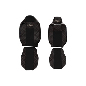 Huse Scaune Elegance pentru Renault T - Negru/Roșu, Eco-Piele/Velours