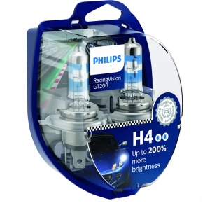 Set 2 Becuri auto PHILIPS Racing Vision GT200 H4 12V 60/55W P43T-39