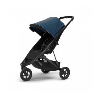 Carucior Thule Spring cu cadru negru + Copertina Thule Canopy MAJOLICA BLUE