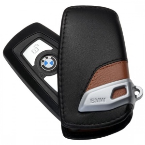 Husa protectie cheie originala BMW - Luxury Line - piele neagra / maro