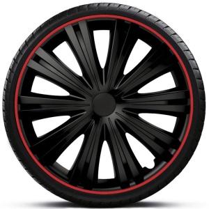 Set Capace Roti, 16 inch, Negre Cu Margine Rosie Giga R, Mega Drive