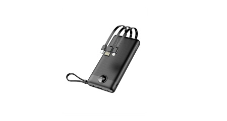 Acumulator extern Veger C10, 10000 mAh, cabluri Type C & Lightning & MicroUSB si USB incorporate, Display LED