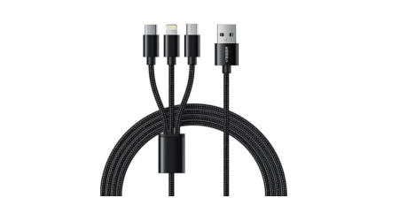 Cablu alimentare Veger, 3 in 1 Lightning/Type-C/micro USB, negru, 1.5m, negru