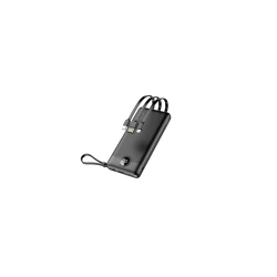 Acumulator extern Veger C10, 10000 mAh, cabluri Type C & Lightning & MicroUSB si USB incorporate, Display LED, negru