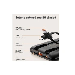 Acumulator extern Veger C11, Fast charge QC3.0 si PD 20W, 10000 mAh, Negru - Img 4