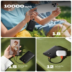 Baterie Externa VEGER, 10000mAh, Cabluri Integrate (USB-C & Lightning), Fast Charge, Design Slim, Negru - Img 6