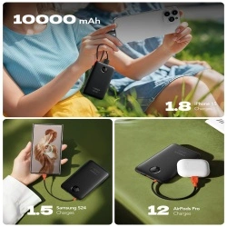 Baterie Externa VEGER, 10000mAh, Cabluri Integrate (USB-C & Lightning), Fast Charge, Design Slim, Negru - Img 6