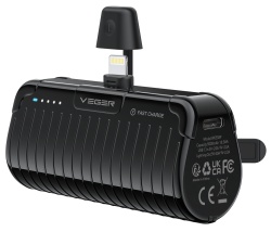 Baterie Externa VEGER PlugOn Pro-C, 5000mAh, Conector USB-C Integrat, Incarcare Rapida 20W PD, Ultra-Compacta, Negru