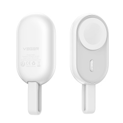Baterie Externa Wireless VEGER W0102 pentru Apple Watch, 1200mAh, Incarcare Magnetica, Tip Breloc, Ultra-Compacta, alb