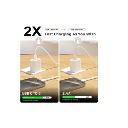 Techsuit - Data Cable (PCB130) - Type-C to Type-C, Fast Charging, 60W, 480Mbps, Aluminum Alloy, 1m, alb - Img 2