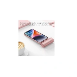 Power Bank VEGER LIPSTICK-C, 5000mAh, USB-C, 12W, 100 x 22 x 22 mm, roz - Img 2