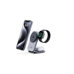 Suport birou AUKEY 3-in-1 pliabil cu incarcare wi-fi, QI 2.0, 30W, gri