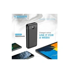 Acumulator extern Veger L30, Fast Charge, 30000 mAh, PD20W, Display LED, Black - Img 2