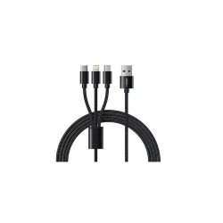 Cablu alimentare Veger, 3 in 1 Lightning/Type-C/micro USB, negru, 1.5m, negru