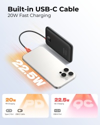 Baterie Externa VEGER, 10000mAh, Cabluri Integrate (USB-C & Lightning), Fast Charge, Design Slim, Negru - Img 4