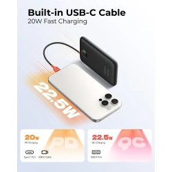 Baterie Externa VEGER, 10000mAh, Cabluri Integrate (USB-C & Lightning), Fast Charge, Design Slim, Negru - Img 4