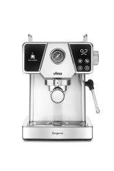 Espressor manual UFESA Bergamo, Capacitate 1.25L, 12 Cesti, Sistem Anti-Picurare, Argintiu