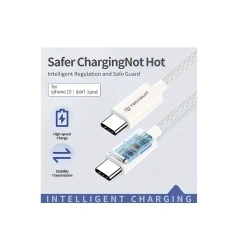 Techsuit - Data Cable (PCB114D) - for Apple, Android, Type-C, Super Fast Charging, PD60W, Flexible, alb - Img 2