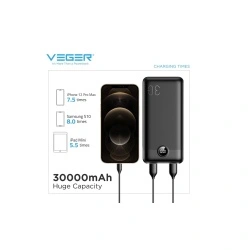 Acumulator extern Veger L30, Fast Charge, 30000 mAh, PD20W, Display LED, Black - Img 5