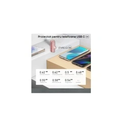 Power Bank VEGER LIPSTICK-C, 5000mAh, USB-C, 12W, 100 x 22 x 22 mm, roz - Img 4