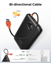 Baterie Externa VEGER, 10000mAh, Cabluri Integrate (USB-C & Lightning), Fast Charge, Design Slim, Negru - Img 2