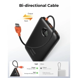 Baterie Externa VEGER, 10000mAh, Cabluri Integrate (USB-C & Lightning), Fast Charge, Design Slim, Negru - Img 2