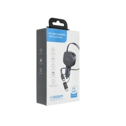 Incarcator auto Veger CC89, 1 x USB-A, 1 x USB-C, 1 x Lightning, 84 W, negru - Img 5