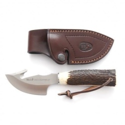 Muela Cutit Vanatoare Raccoon-8A + Teaca Piele Maner Corn