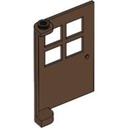 3861-8 Deur 1x4x5 met 4 raampjes- geen frame nodig bruin (klassiek) NIEUW *1B275