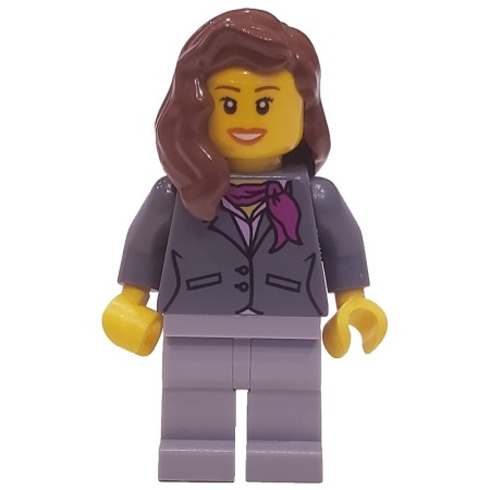 cty0169 Vrouw, halflang roodbruin haar, magenta dasje, lichtgrijze benen NIEUW *0M0000