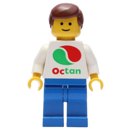 oct047G Octan - witte Logo met roodbruin haar man, blauwe benen gebruikt *0M0000