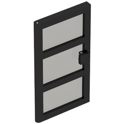 x39c02-11G Deur 1x4x6 met 3 panelen met transparant zwart glas zwart gebruikt *1C028