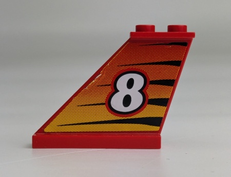 2340pb006L-5G Staart met nummer 8 op gestreepte achtergrond LINKS (sticker) rood gebruikt *1D041