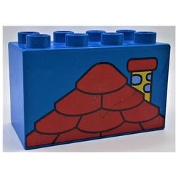 31111pb021-7G DUPLO steen 2x4x2 met dak opdruk (PAKKETPOST) blauw gebruikt *