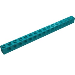 3703-39G Technic, steen 1x16 met 15 gaten turquoise, donker gebruikt *1D058