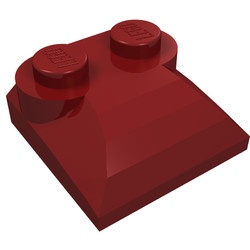 47457-59G Steen 2x2x 2/3 twee noppen, gebogen einde (kikker) rood, donker gebruikt *1D028