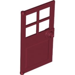 60623-59 Deur 1x4x6 met 4 raampjes, deurknop voor in frame rood, donker NIEUW *1B276