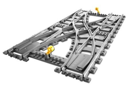 7996-85G Trein, Rails RC kruising (met wissels) en hendels (zeldzaam, niet meer bij LEGO te koop) grijs, donker (blauwachtig) gebruikt *