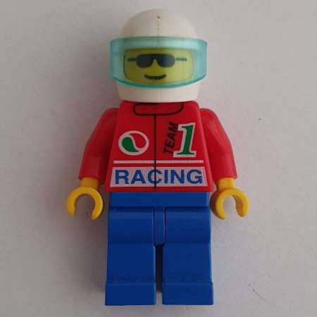 oct028G Octan - Racing met witte helm, Tr. Lt. blauw Visor, blauw benen gebruikt *0M0000