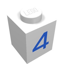 3005-4-1G Steen 1x1 met cijfer 4 wit gebruikt *5V01-01