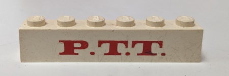 3009pb079-1G Steen 1x6 P.T.T. in rood wit gebruikt *5V06-04