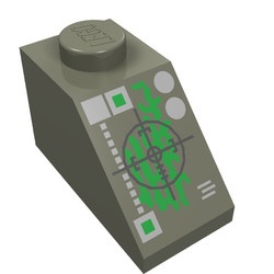 3040px2-10G Dakpan 45 graden 1x2 met groene Insectoid patroon donker, grijs (klassiek) gebruikt *5R000
