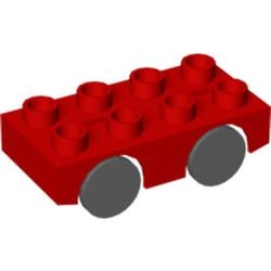 31202c04-5G DUPLO basis auto 2x4 met donkergrijze wielen rood gebruikt *