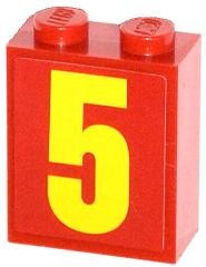 3245cpb022-5G Steen 1x2x2 Cijfer 5 (geel) rood gebruikt *2-4